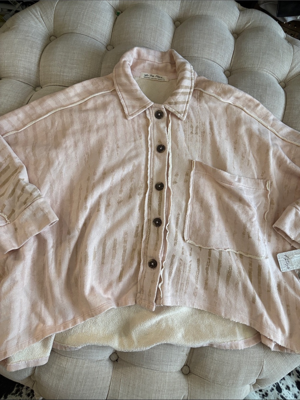 We The Free Pale Pink Button-Front Relaxed Blazer